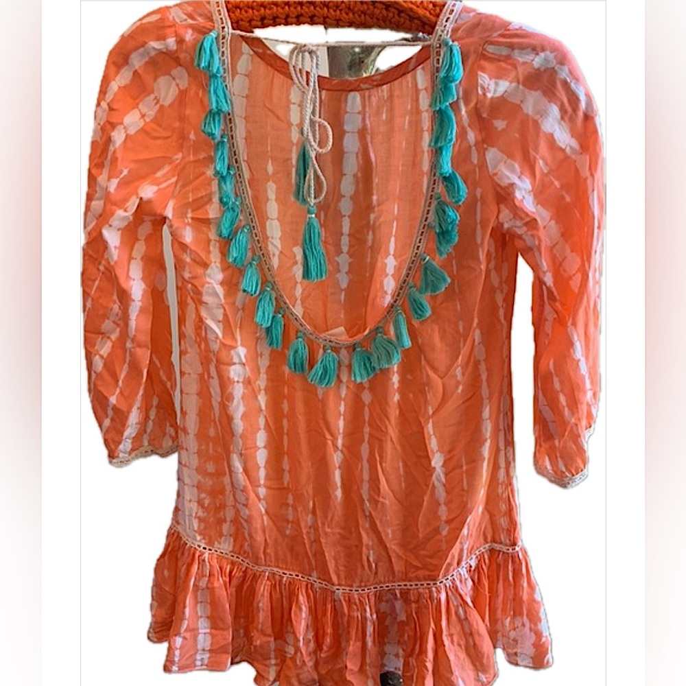 Anthropologie Boho Swim Coverup Dress Crochet Bell Sleeves Oversized Size S/M